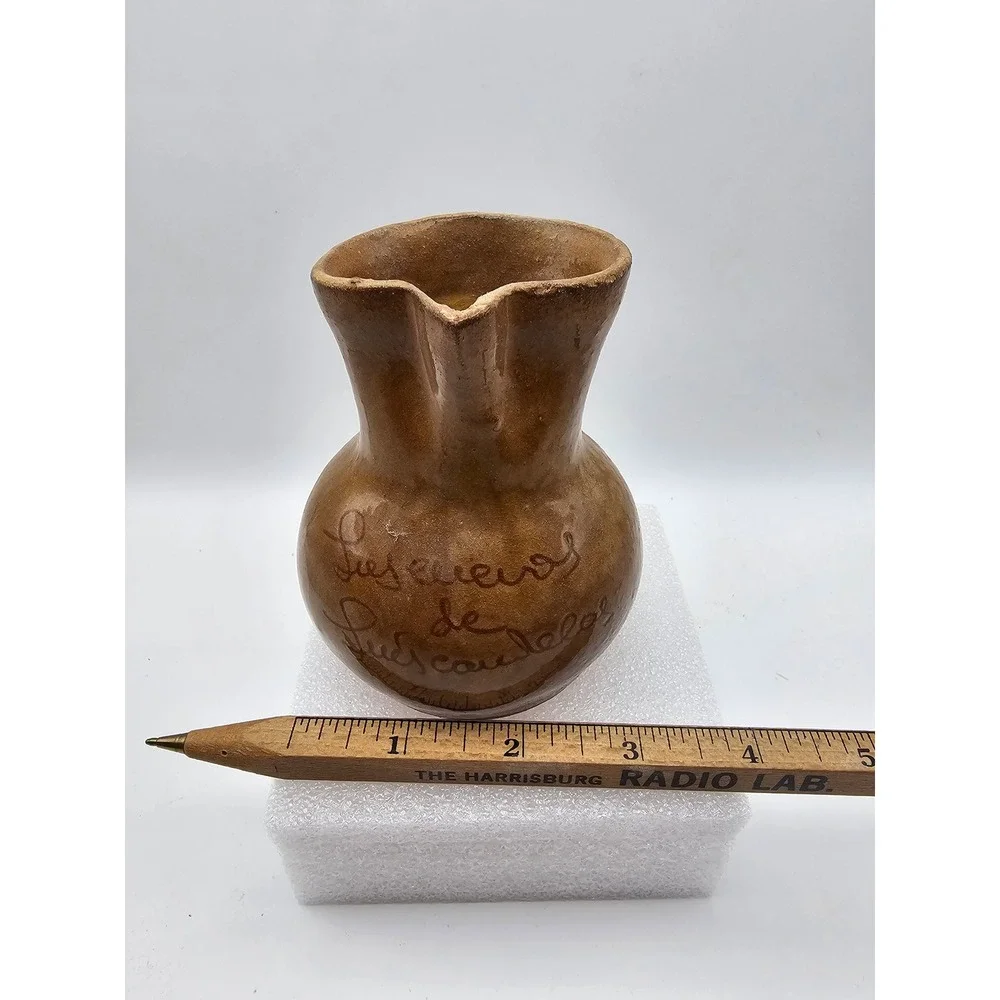 Vintage Studio Pottery Brown Glazed Pitcher Recuerdo de Luis Candelas Madrid
